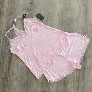 NWT-Laura Ashley-Pink Gingham Shorts/Tank Sleep Set-Size XL
